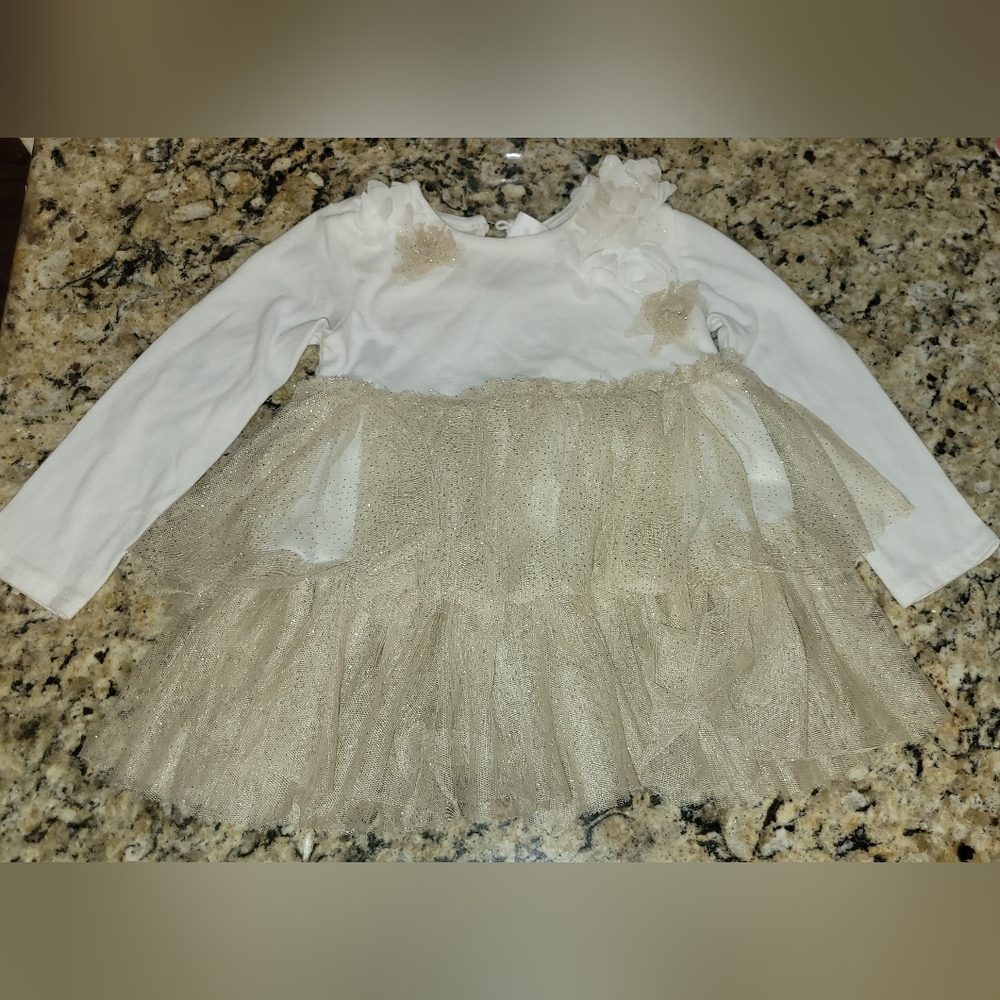 Baby Essentials White And Gold Tulle Dress Christmas Holiday